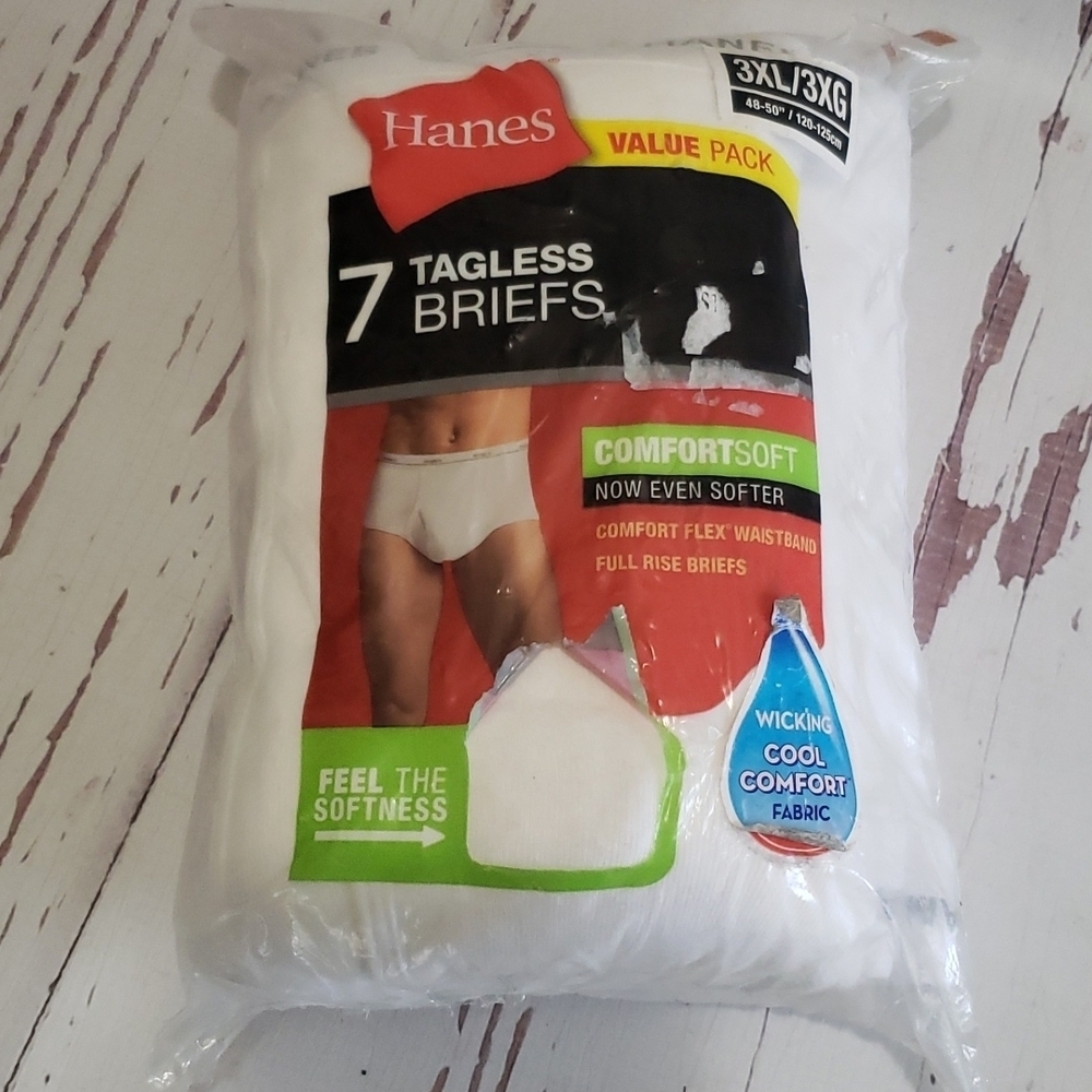 Hanes tagless mens briefs white package with 7
